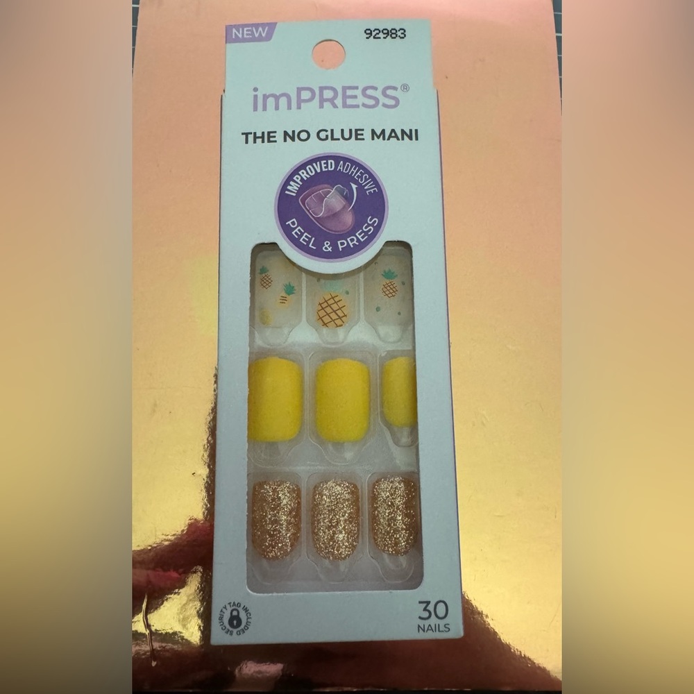 Impress Press on Nails-Pineapple- Yellow (Matte finish) short length